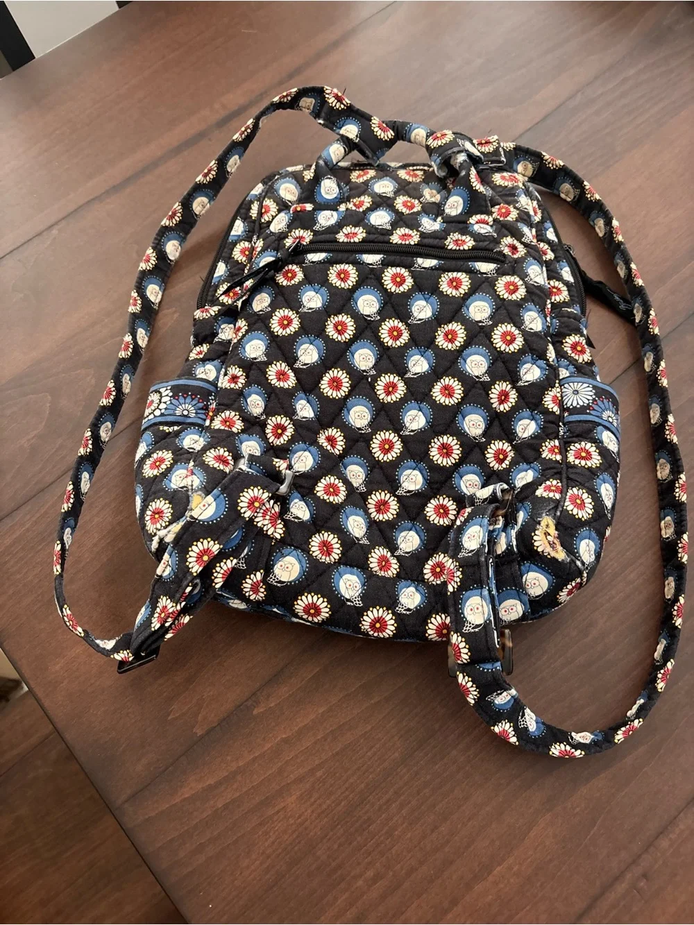 Vera Bradley Owl Black Quilted Floral & Medallion Backpack